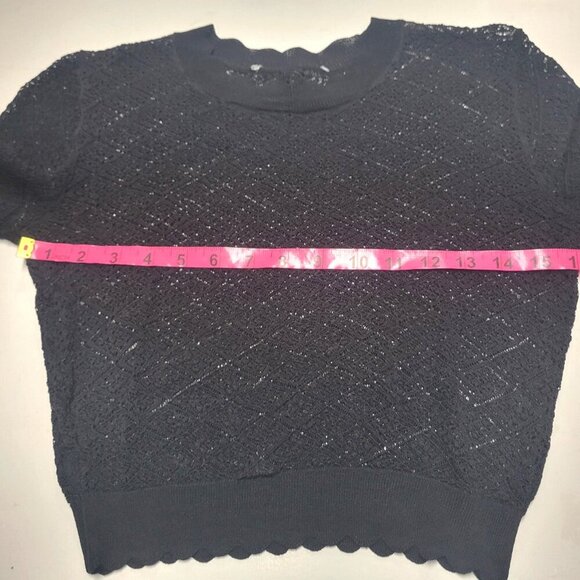 Black Lace Crop Top Black See Through Long Sleeve Blouse - Picture 4 of 11